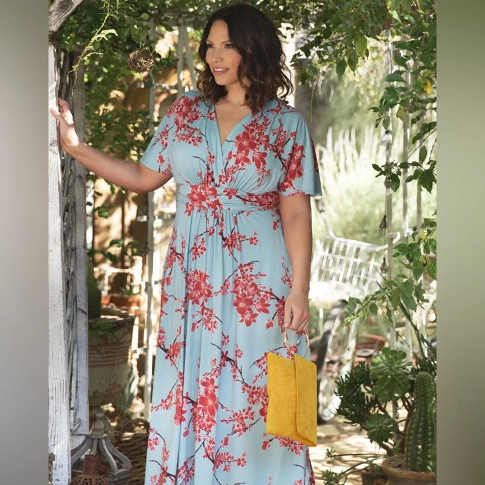 Kiyonna Vienna Maxi Dress 3X Cherry Blossom Print NWT - Picture 14 of 14